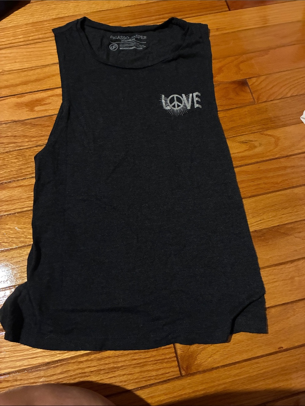 Black Graphic Muscle Yoga Tank with 'LOVE' Peace Design
